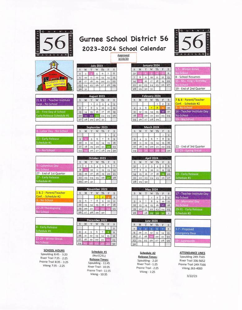 School Calendar 2023-24 | Gurnee District 56