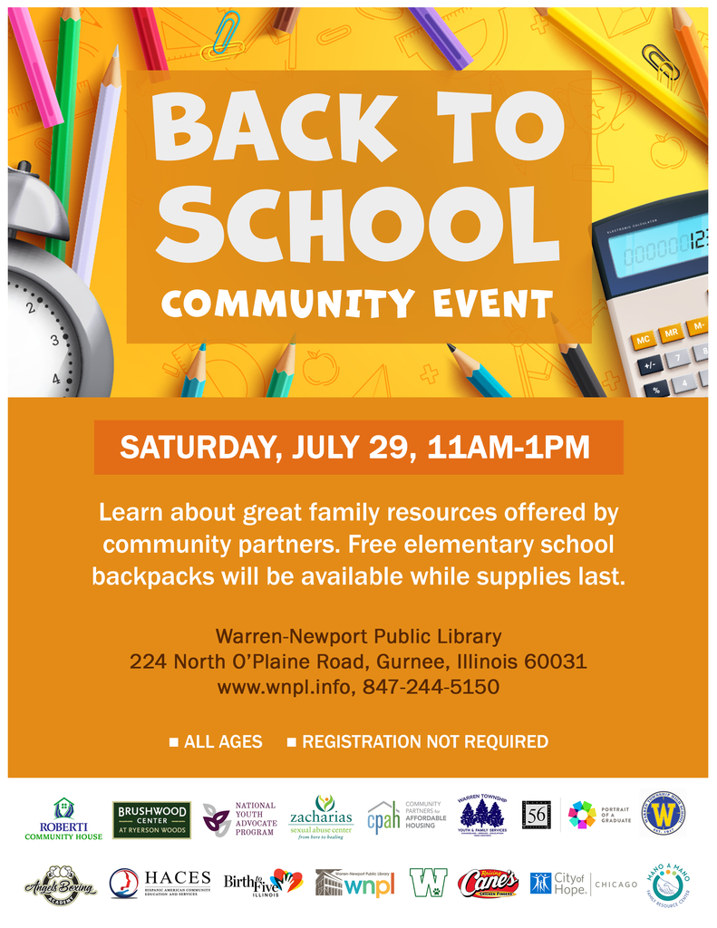 BAck to School Flyer event at Gurnee Library 